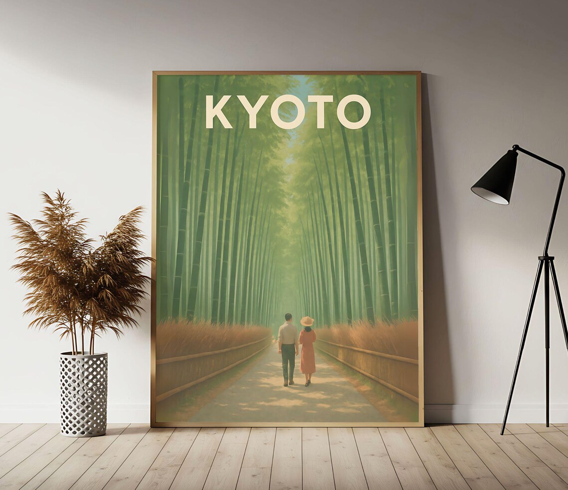 Kyoto Bamboo Forest Japan Couple Romantic Vintage Travel Wall Art