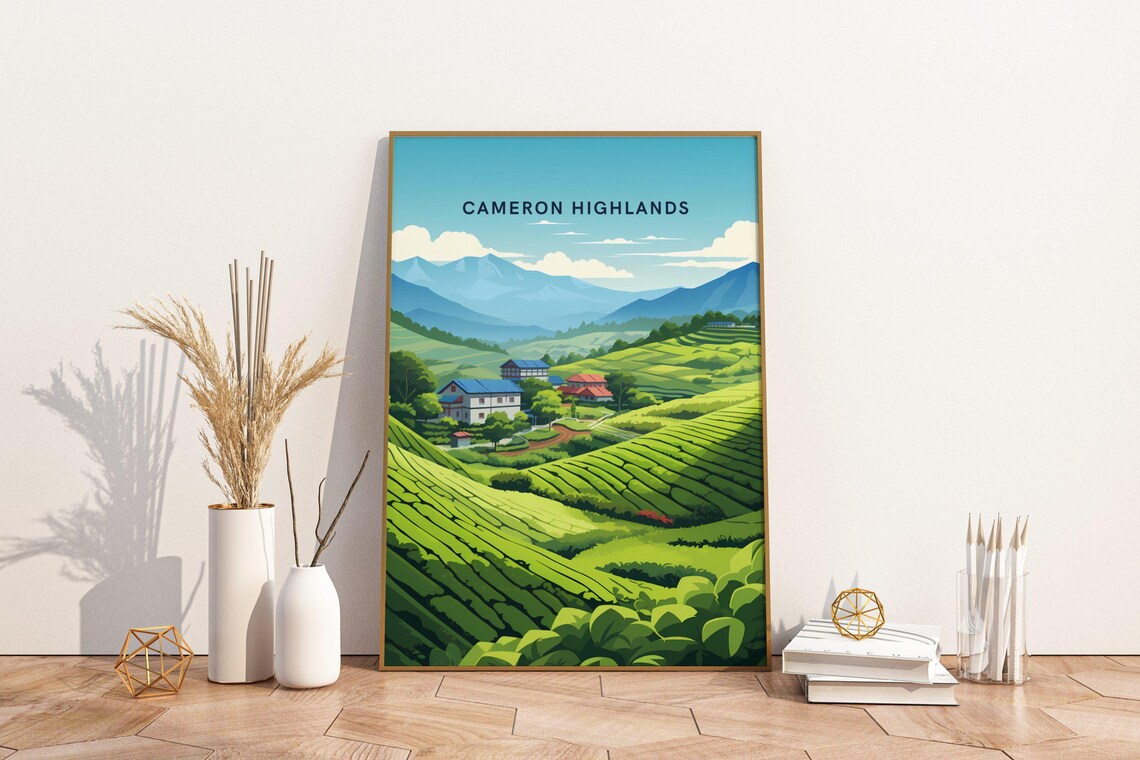 Cameron Highlands Malaysia Tea Plantations Vintage Travel Poster