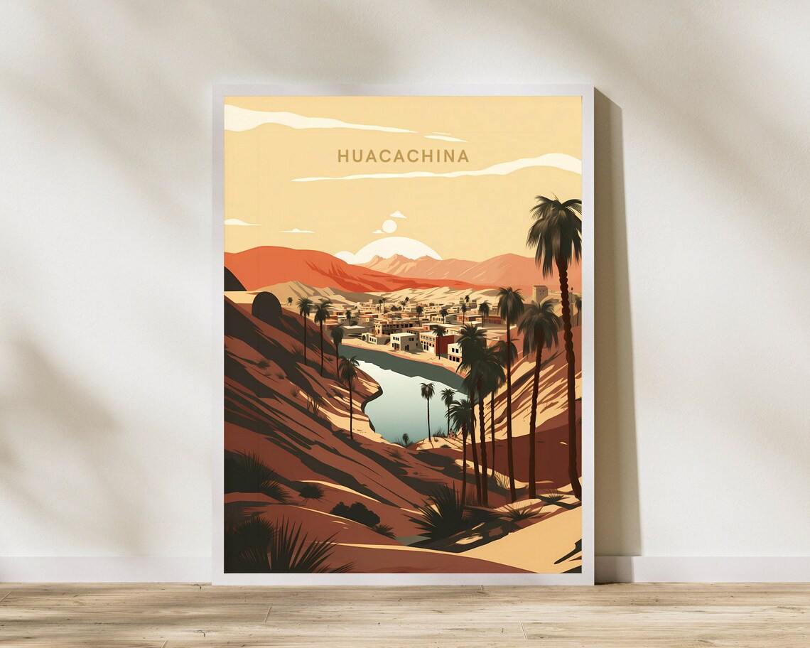 Huacachina Ica Peru Travel Print Poster Wall Art Vintage