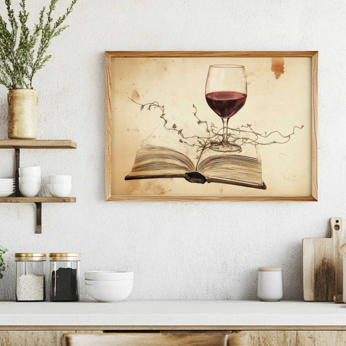 Red Wine Glass on Open Book Vintage Vineyard Still Life Poster - Image 4