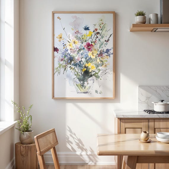 Rustic Watercolor Floral Arrangement Print Instant Spring Botanical Wall Art