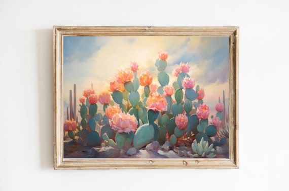 Pink Cactus Flower Print Wall Art Trendy Kitchen Dorm Bar Cart Decor Girls Room Coquette