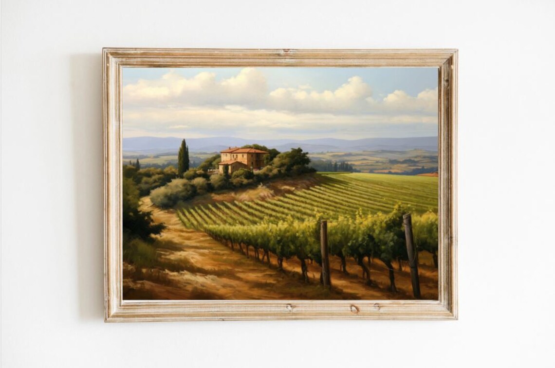 Tuscan Vineyard Countryside Vintage Oil Painting Style Poster
