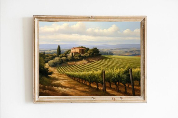Tuscan Vineyard Countryside Vintage Oil Painting Style Poster