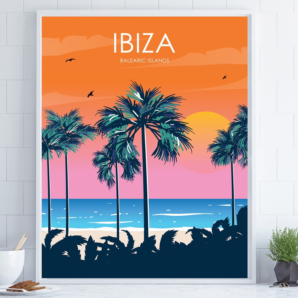 Ibiza Retro Travel Poster, Coastal Decor Art Print