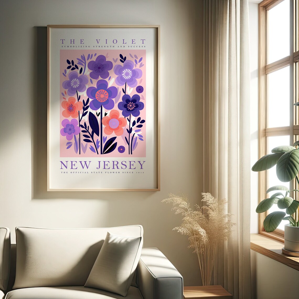 New Jersey Violet Flower Art Print, Botanical Poster