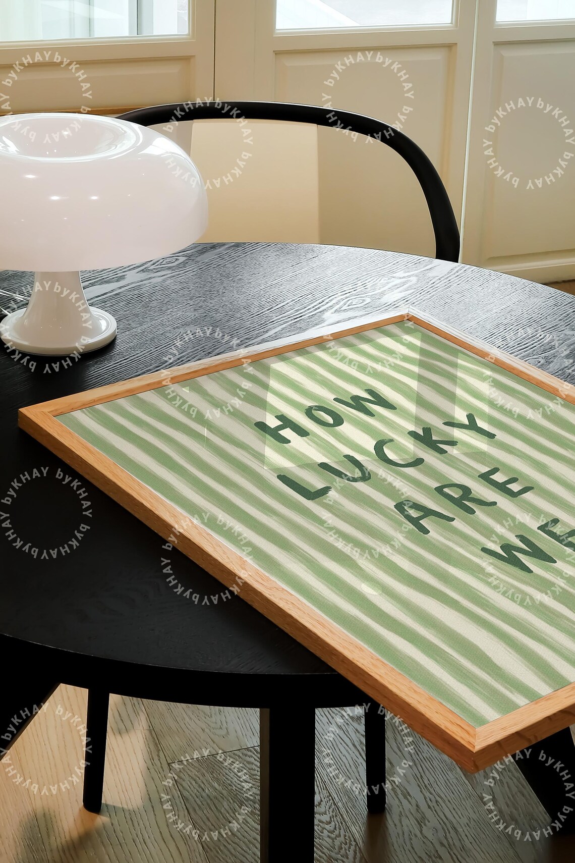 How Lucky Are We Quote Art Print, Green Stripe - Image 2