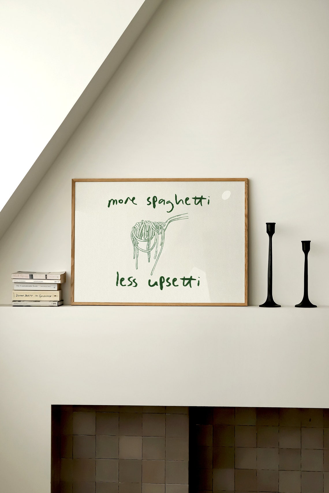 More Spaghetti Less Upsetti Funny Hand Drawn Pasta Kitchen Art Poster - Image 3