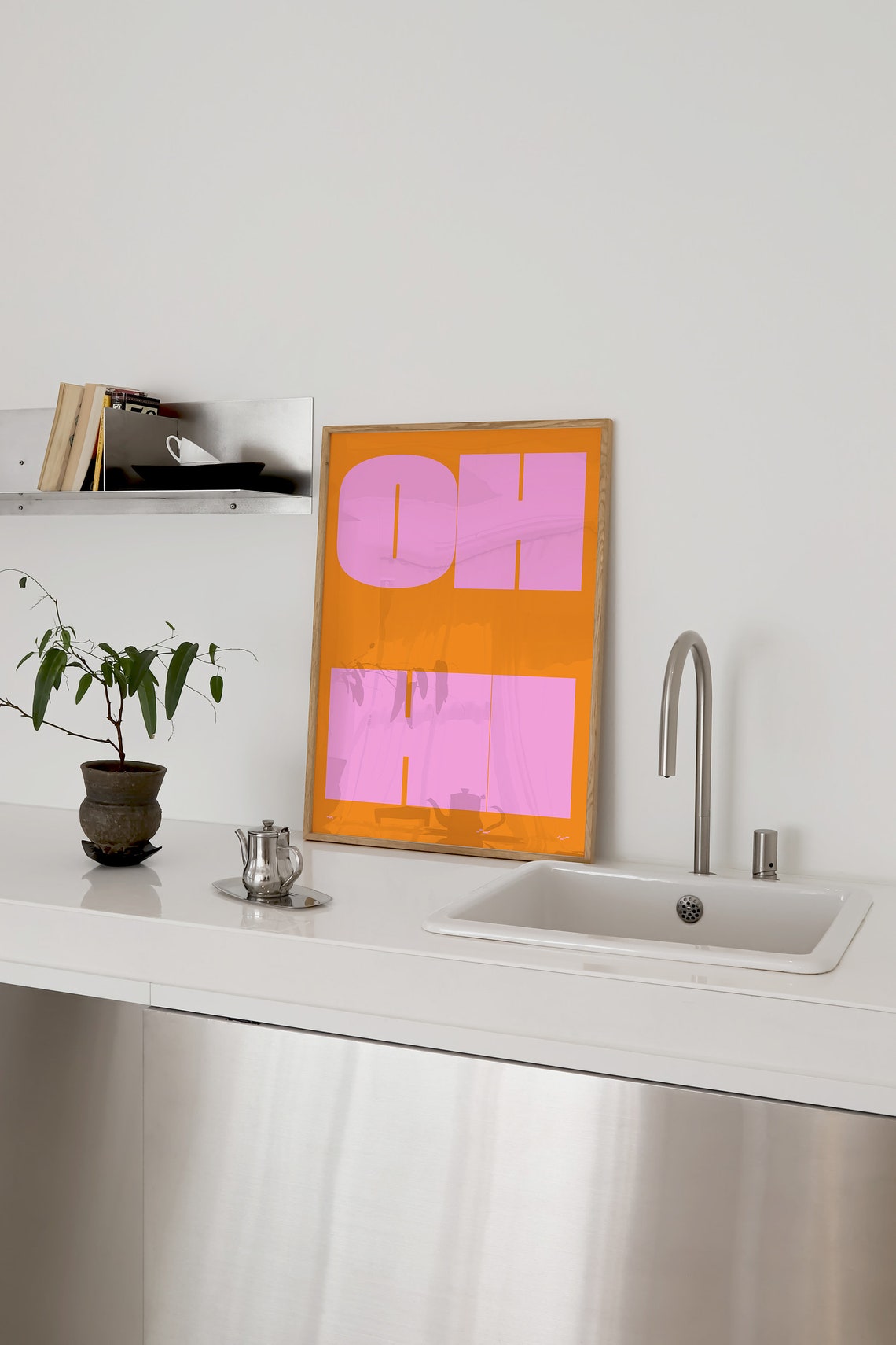 Oh Hi Giant Block Letters Pink On Orange Retro Typography Poster - Image 3