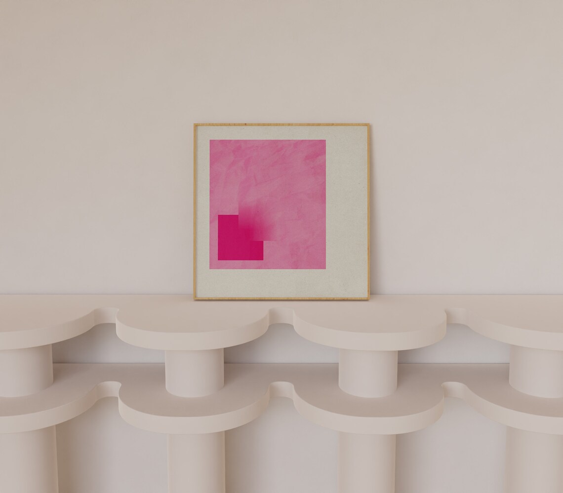 Pink Square Minimal Abstract Art Print, Trendy - Image 2