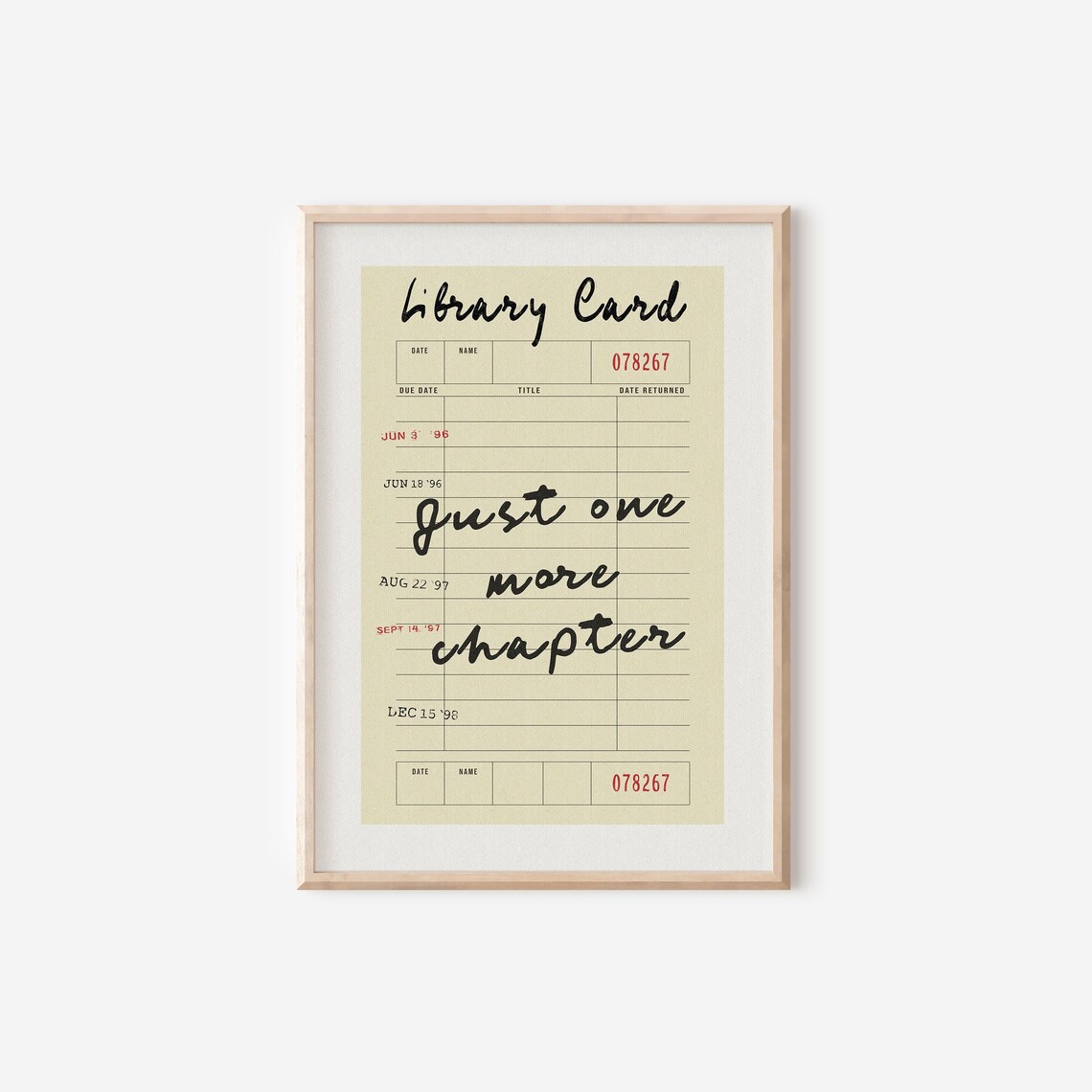 Just One More Chapter Library Card Print, Retro Bedroom Decor - Image 4