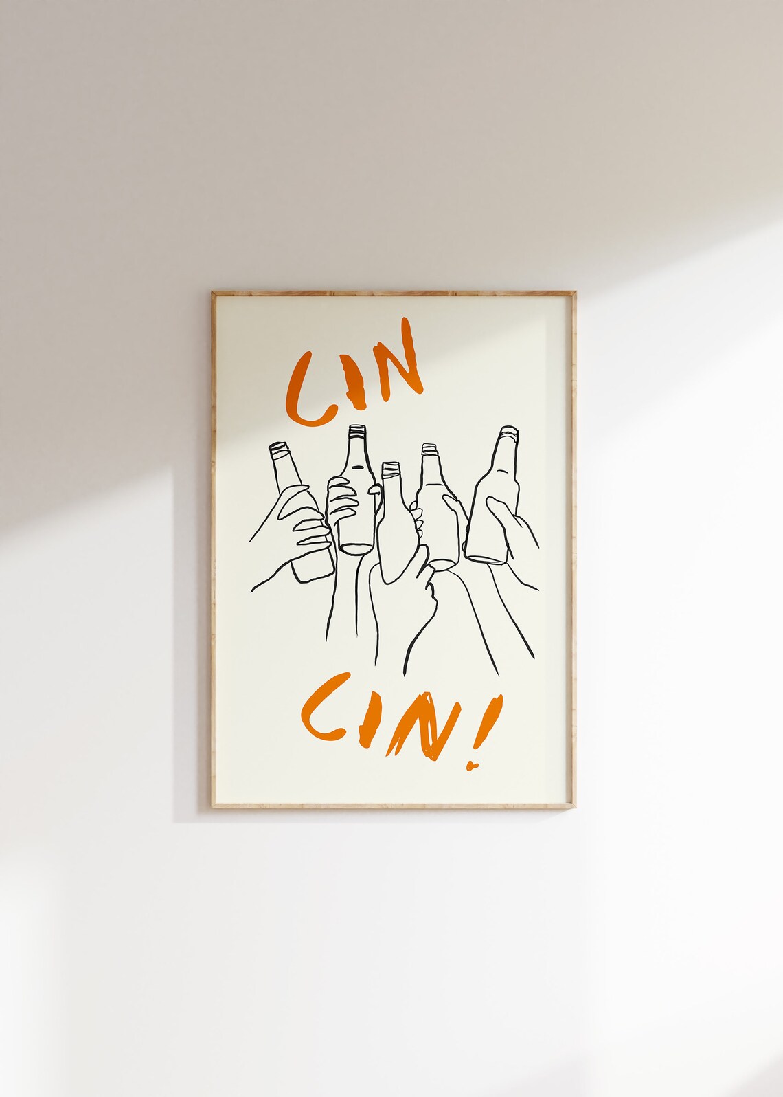 Cin Cin Cheers Beer Toast Orange Line Art Trendy Bar Cart Wall Poster - Image 4