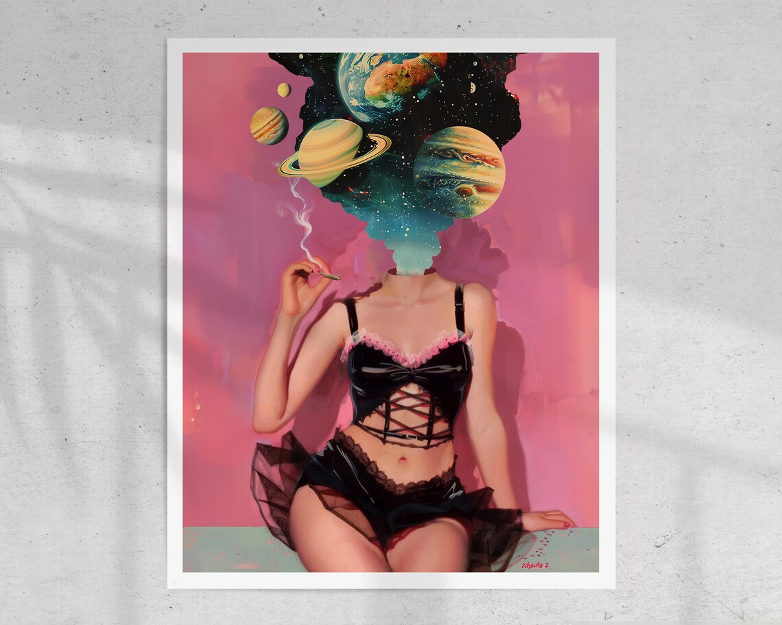 Openminded 6 Space Pin Up Retro Surrealism Art Print - Image 2