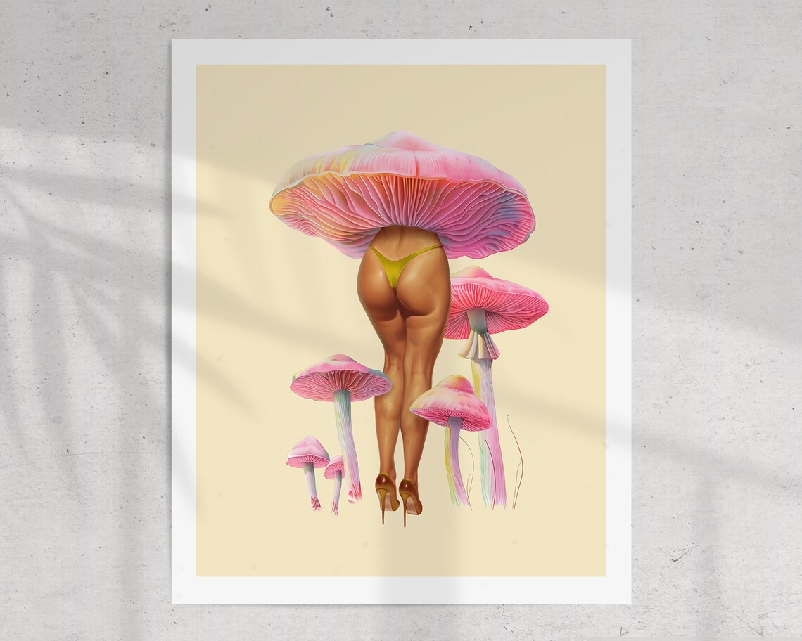 Mushroom Pin Up 4 Retro Surreal Art Print - Image 3