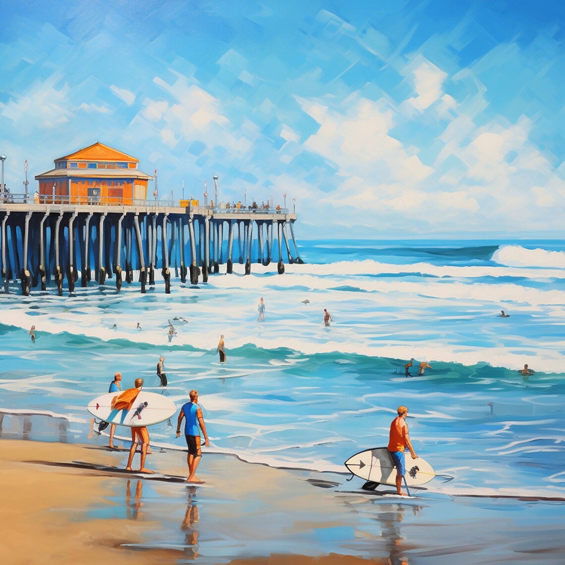 Hermosa Beach Pier California Surf Ocean Beach Travel Poster - Image 4