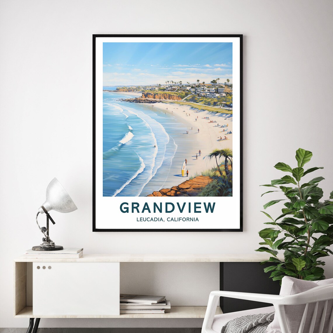 Grandview Leucadia California Coastal Surf Beach Travel Poster - Image 2