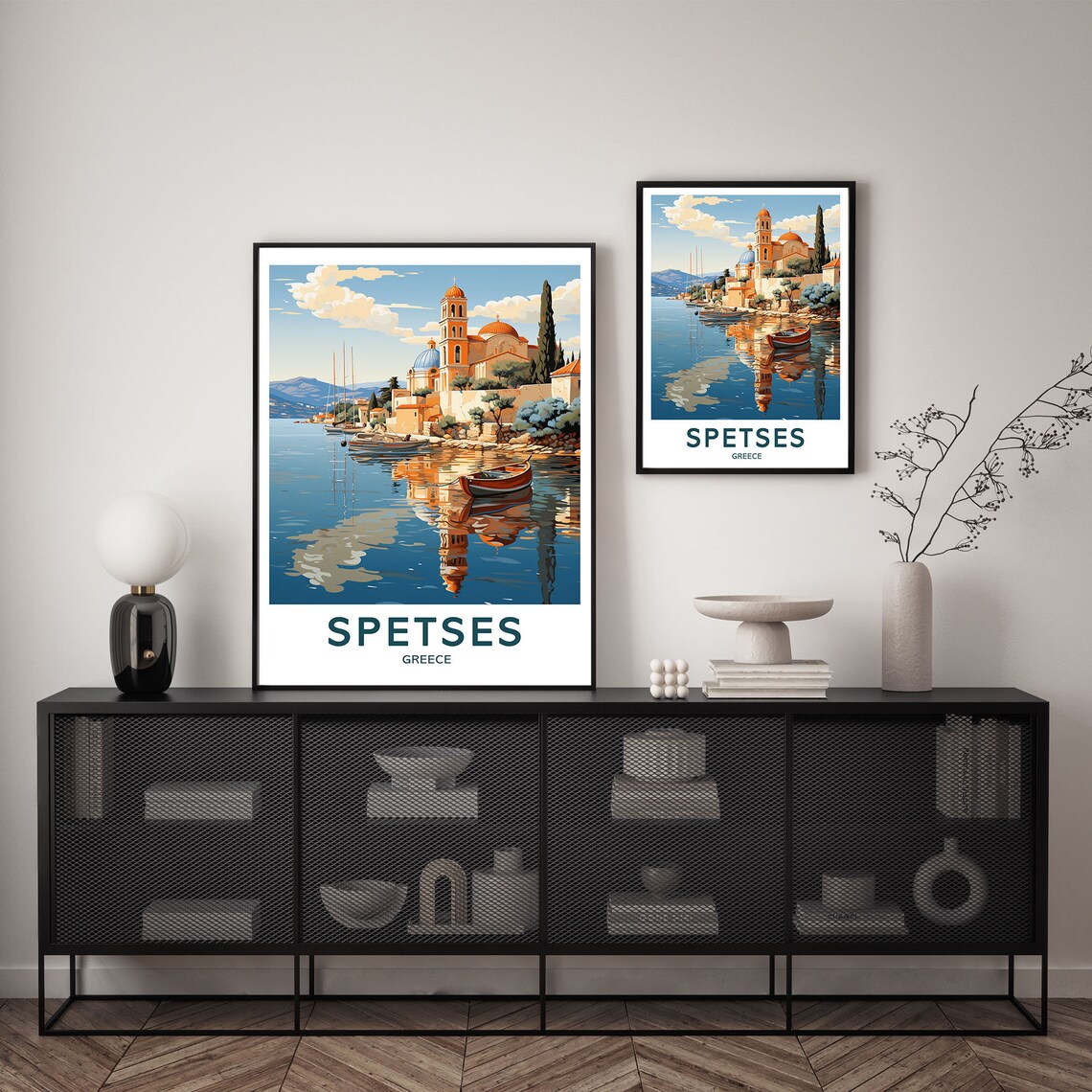 Spetses Greece Harbor Church Boats Aegean Island Travel Poster - Image 2
