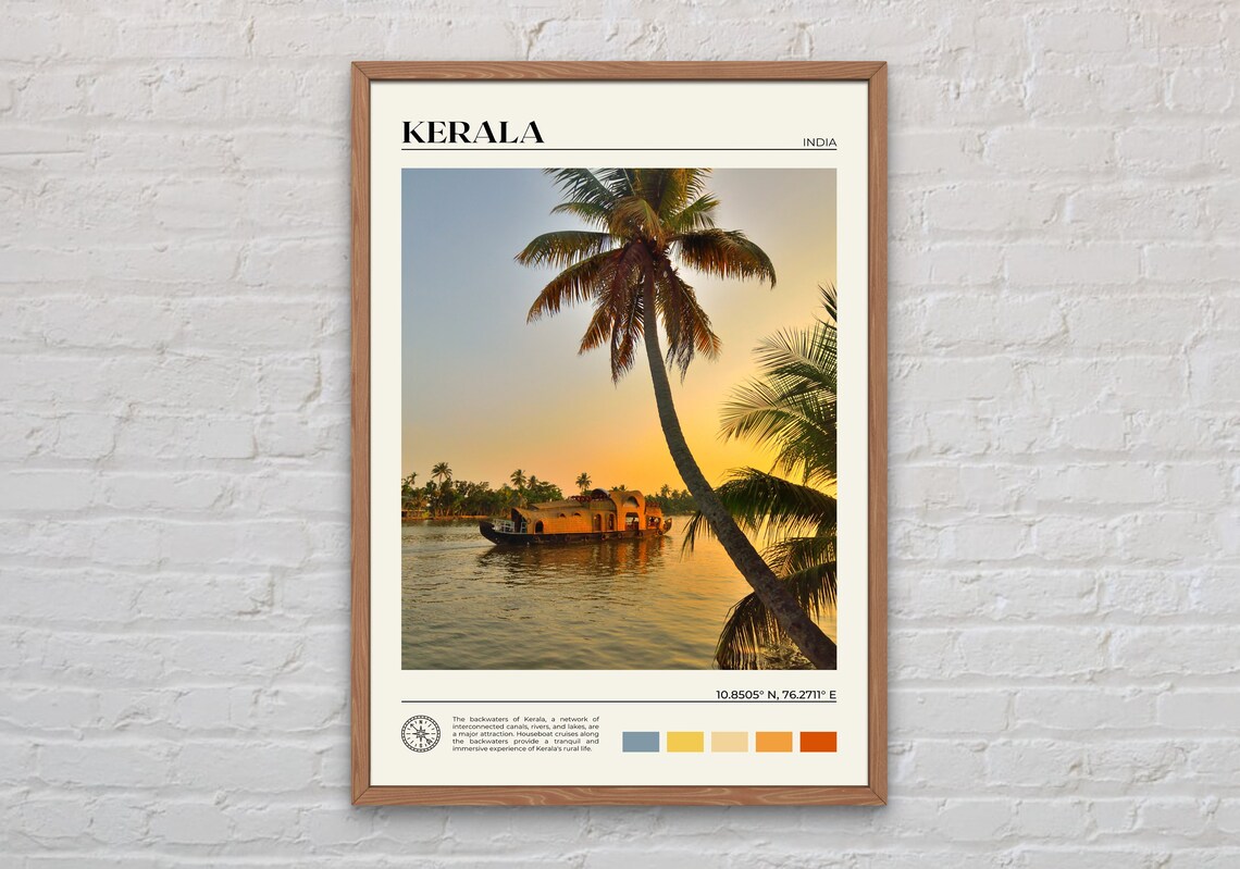 Kerala Travel Poster, India Wall Art Print