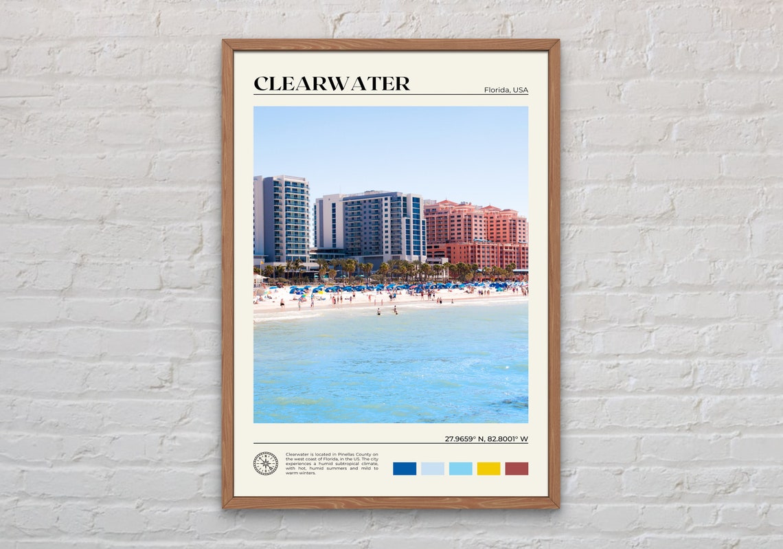 Clearwater Florida Beachfront Hotels White Sand Beach Travel Poster