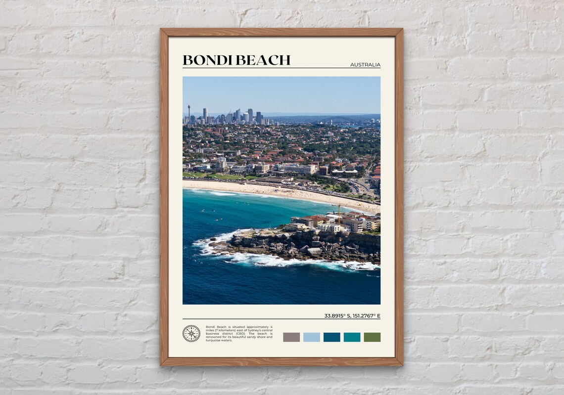 Bondi Beach Australia Aerial Shoreline Photography Travel Poster