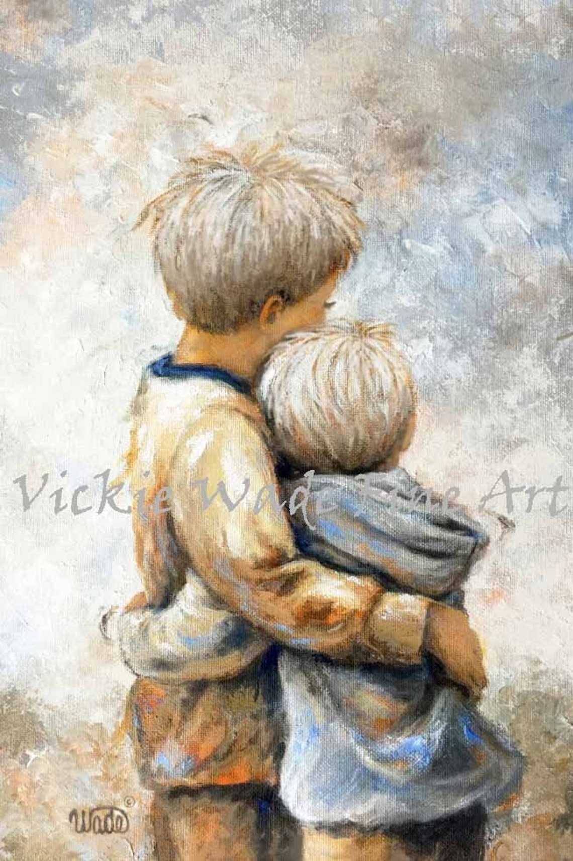 Big Brother Cradling His Little Brother in a Tender Hug Poster