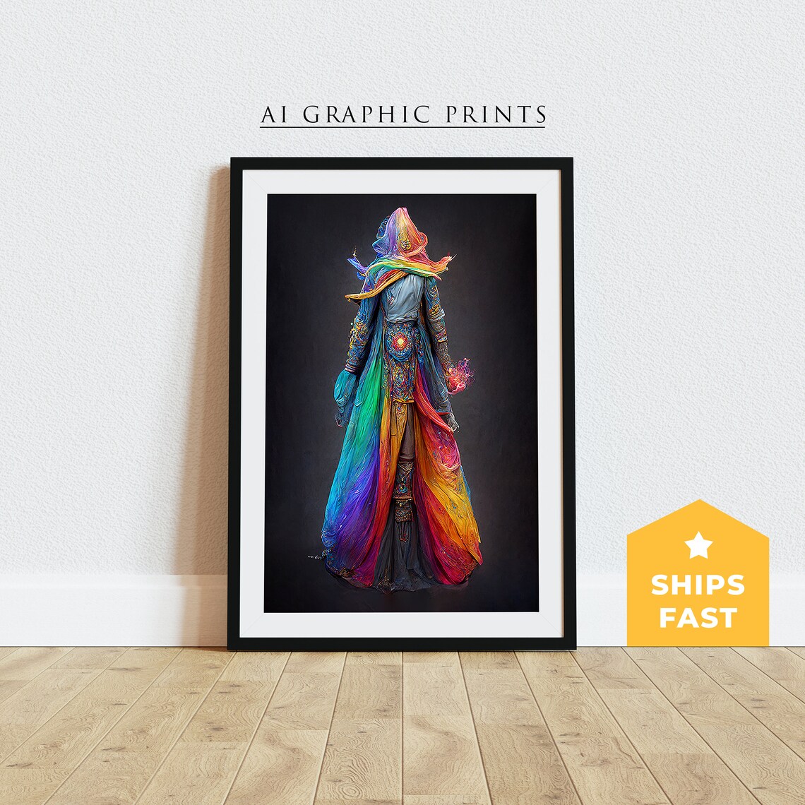Rainbow Sorceress Surreal Poster Print, Fantasy Wall Art