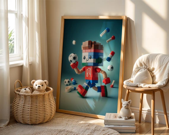 Soccer Wall Art Building Blocks Football Poster