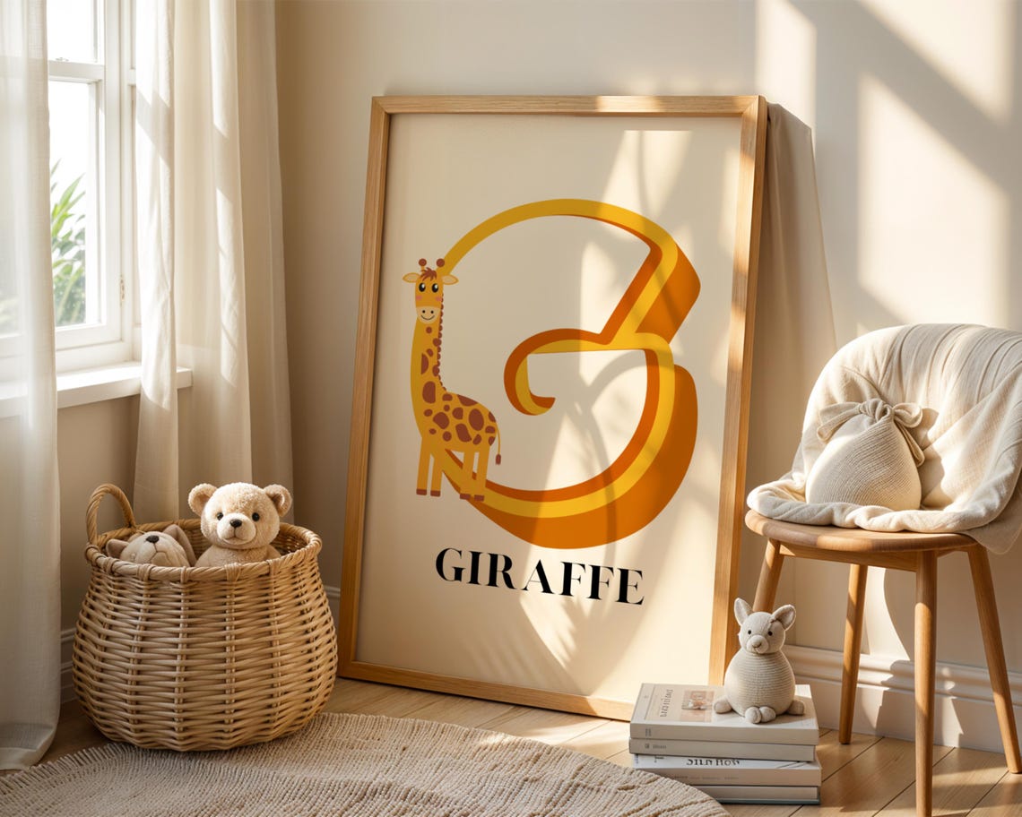 Letter G Giraffe Alphabet Nursery Poster For Kids Room Decor