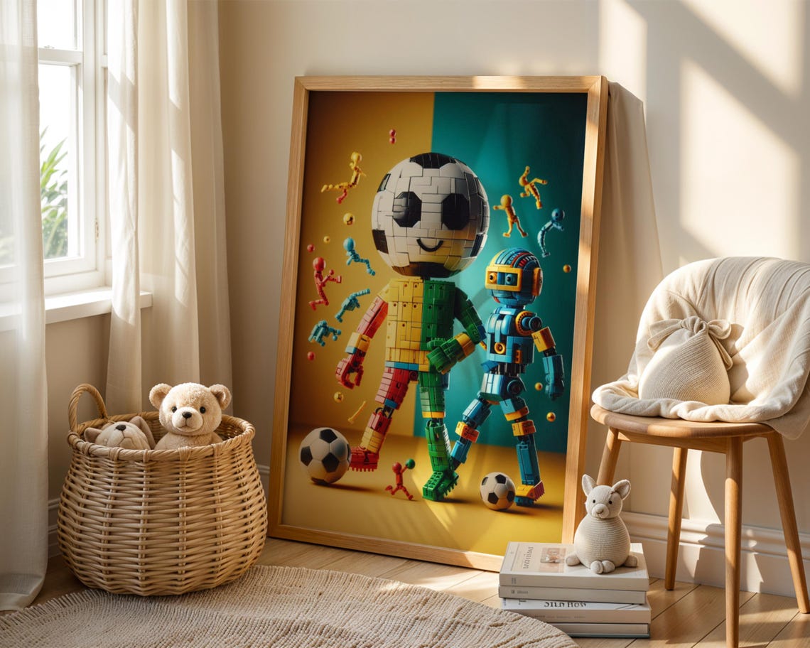 Toy Block Soccer Robot Figures Colorful Kids Room Fun Poster