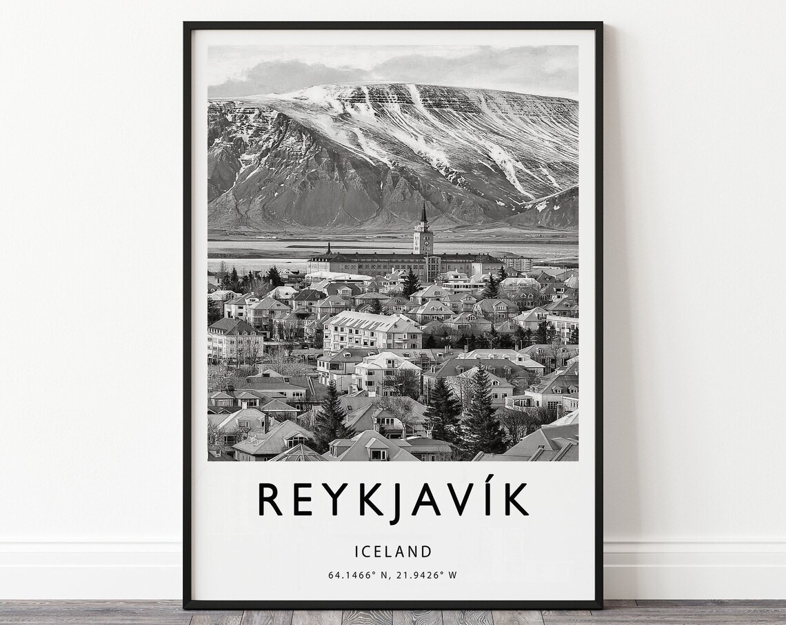 Reykjavik Travel Poster, Iceland Black and White Art - Image 3