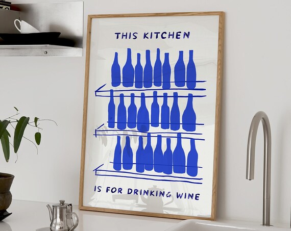 This Kitchen Print Minimalist Drinking Wine Art Aesthetic Kitchen Decor Bar Cart Poster Cute Kitchen Wine Bottle Wall Art