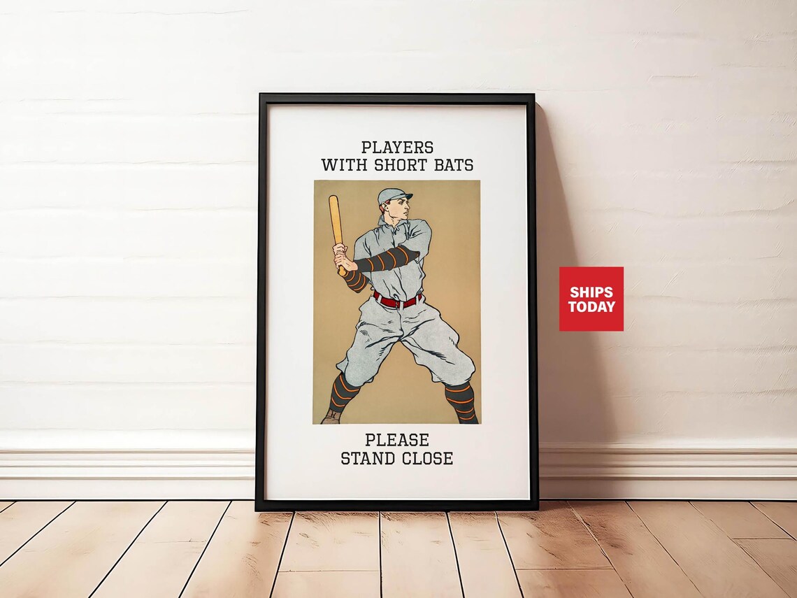 Short Bats Bathroom Print, Retro Baseball Bathroom Decor