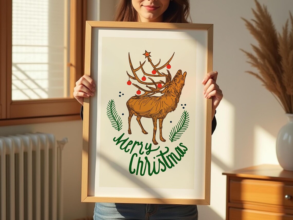 Woodsy Deer Retro Holiday Art Poster - Image 3