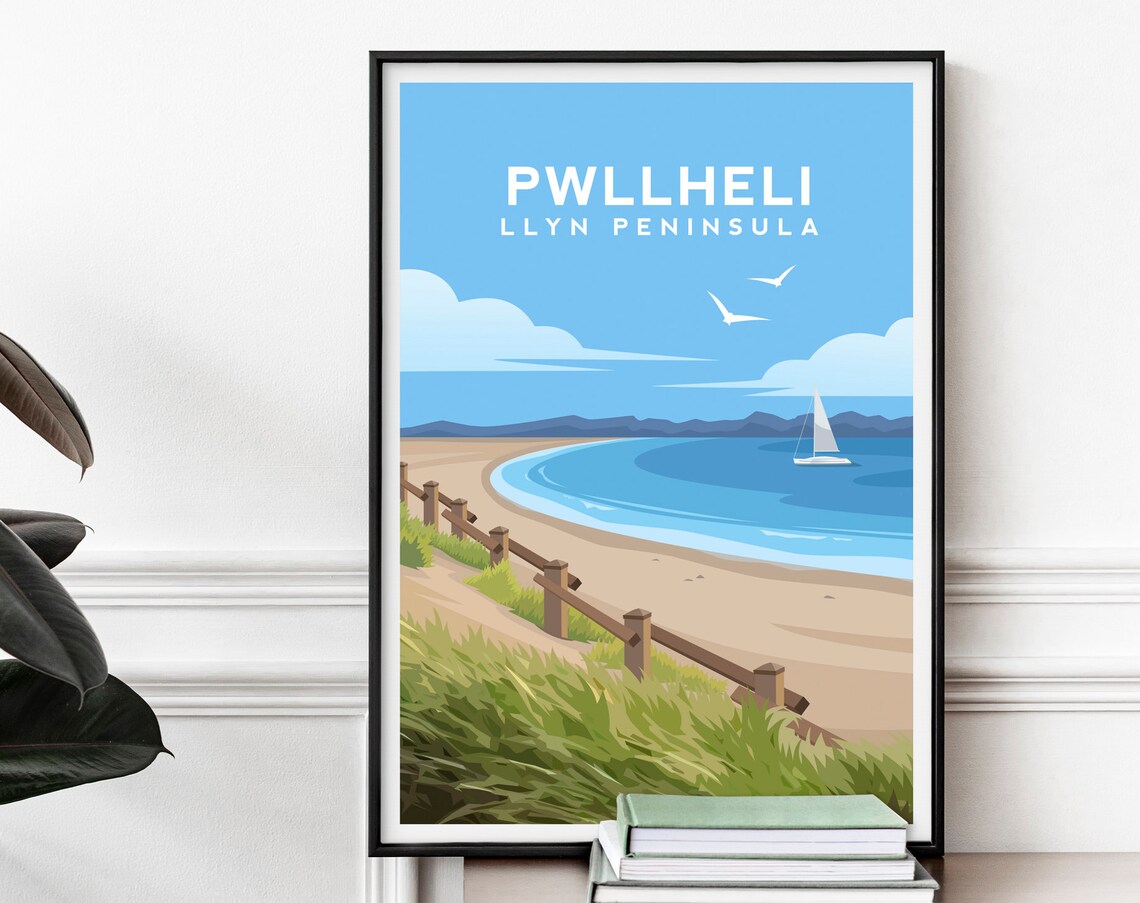 Pwllheli Travel Poster, North Wales Landscape Art Print