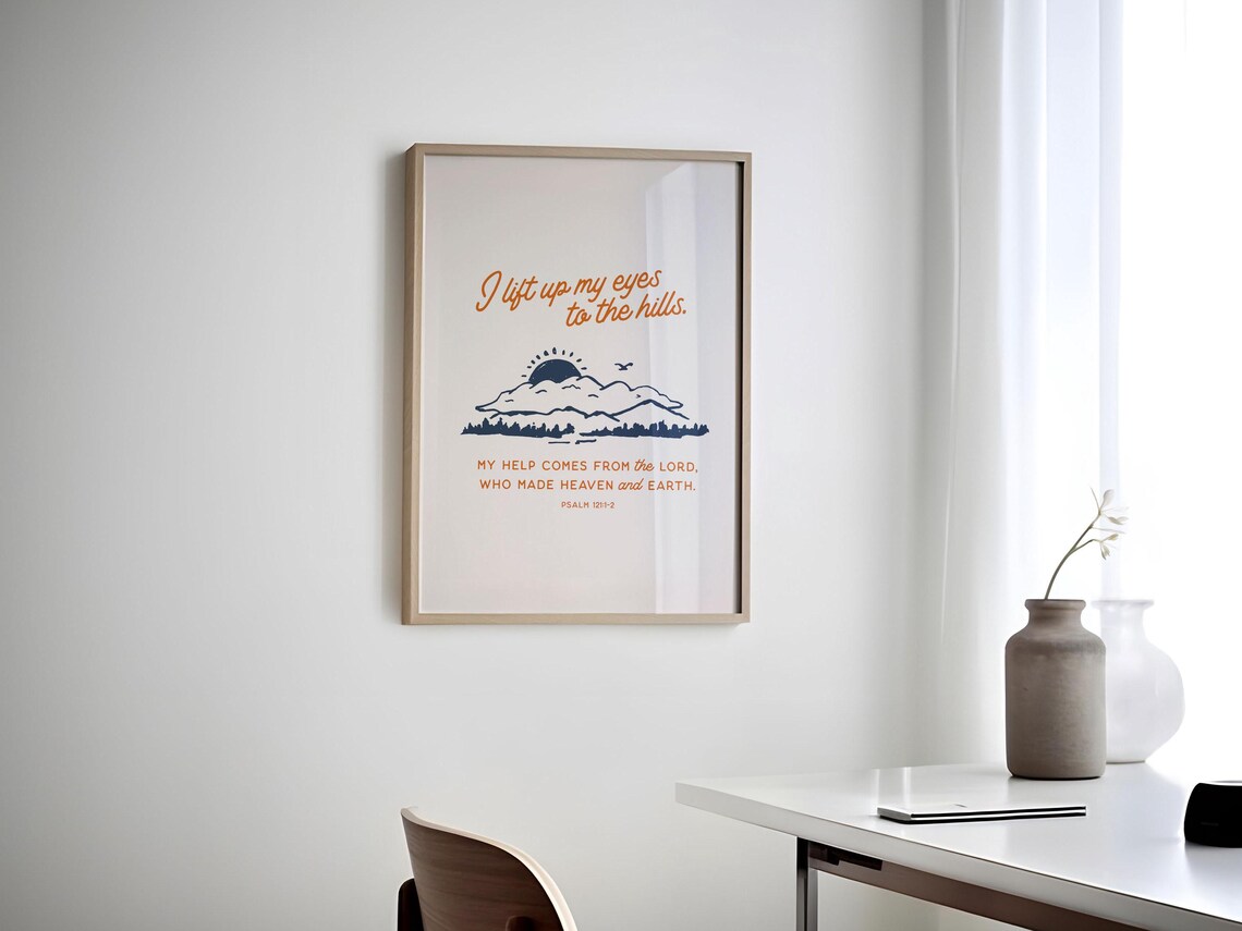 Retro Psalm 121, Mountain Sketch Nursery Art Print - Image 2