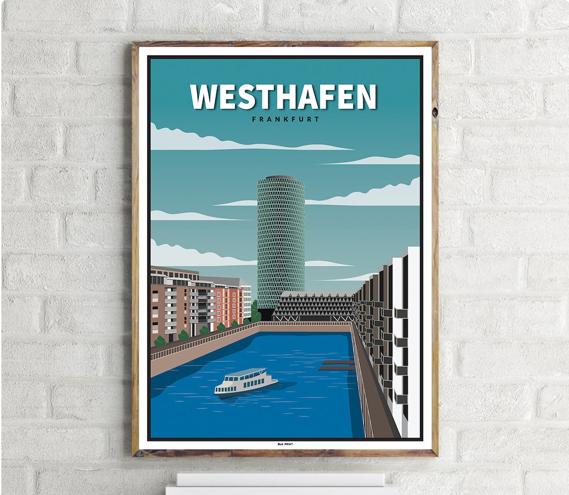 Westhafen Frankfurt Vintage Travel Poster