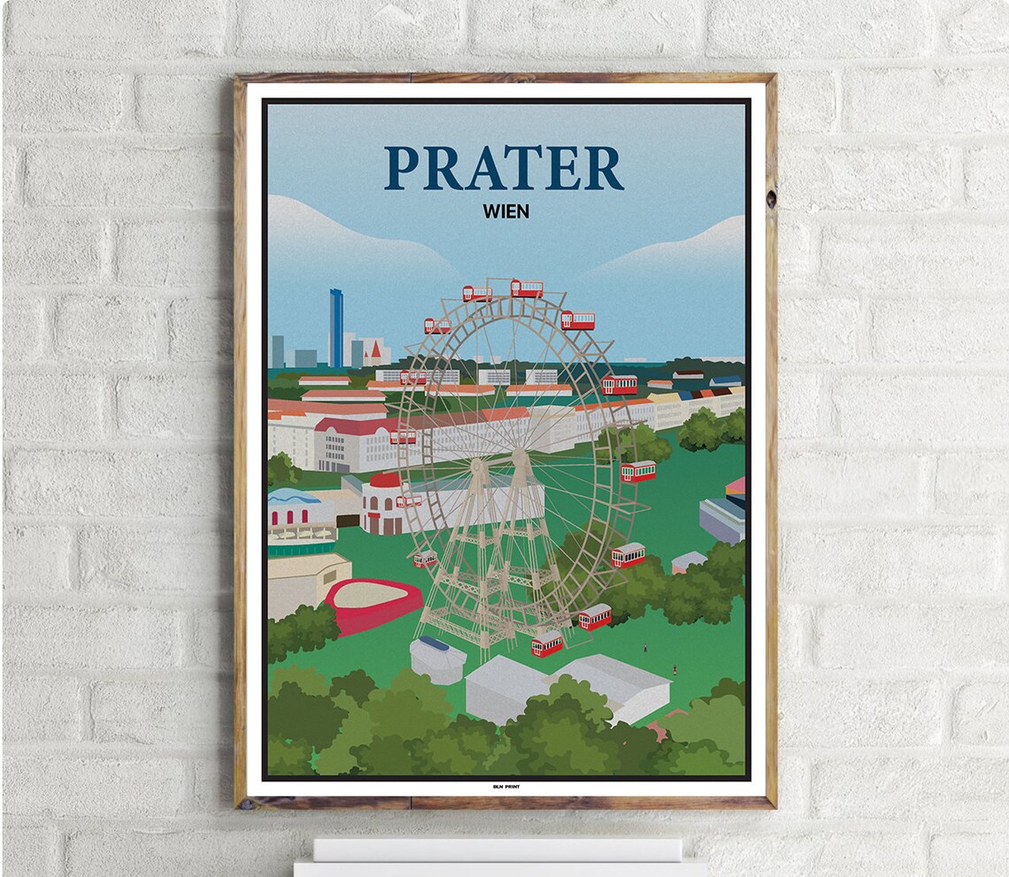 Prater Wien Vintage Travel Poster, Vienna
