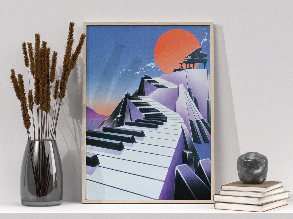 Piano Retro Poster, Music Wall Art Print