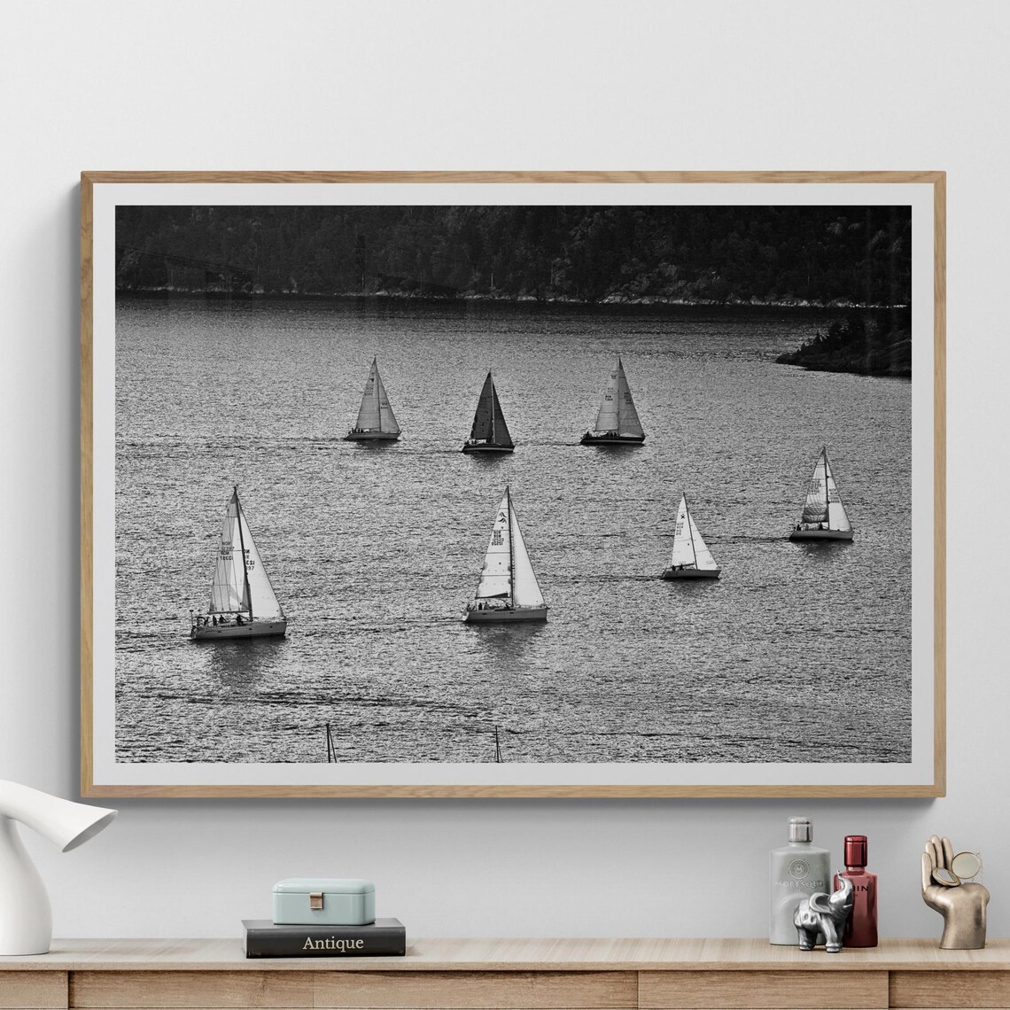 Black And White Sailboat Print, Vintage Minimalist