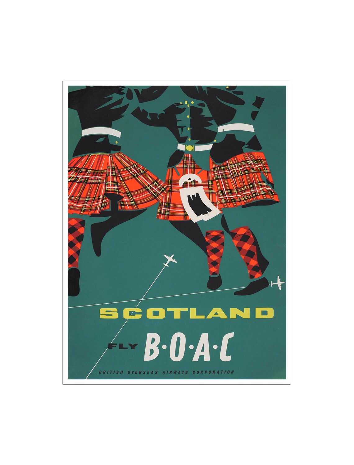 Scotland Highland Dancers Fly BOAC Airline Vintage Travel Poster