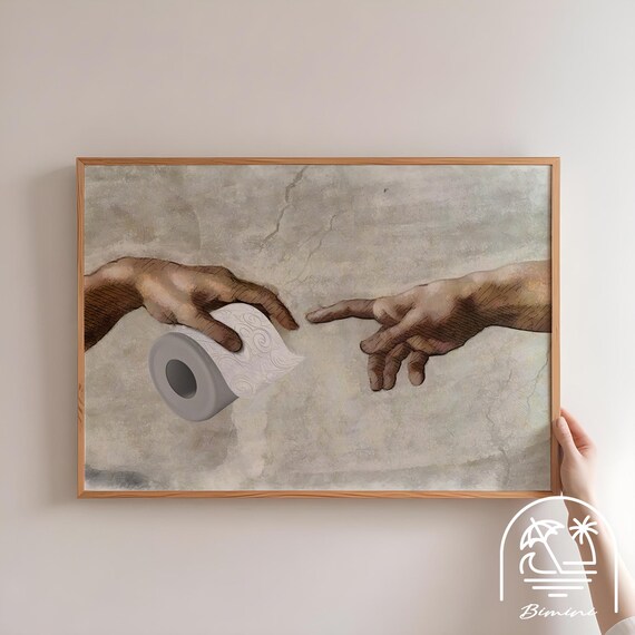Vintage Bathroom Print, The Creation Of Adam Poster