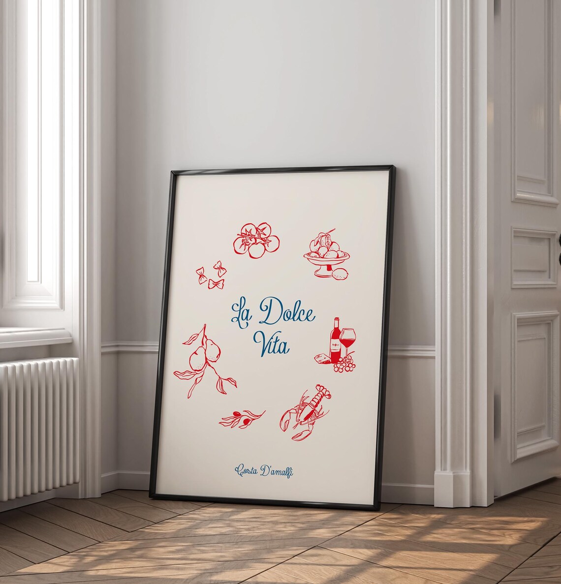 La Dolce Vita Italian Food Red Line Art Costa Amalfi Kitchen Poster