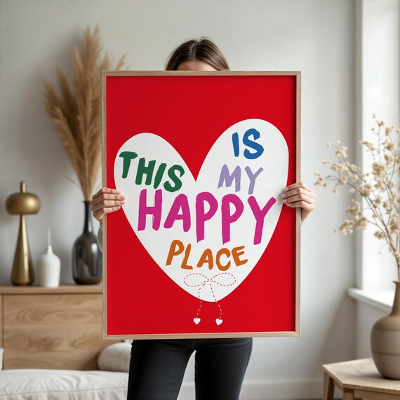 This Is My Happy Place Heart Quote Poster in Bold Red Pop Art Style