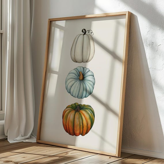 Fall Wall Decor Pumpkin Still Life Painting Rustic Art Vintage Autumn Print Halloween Thanksgiving