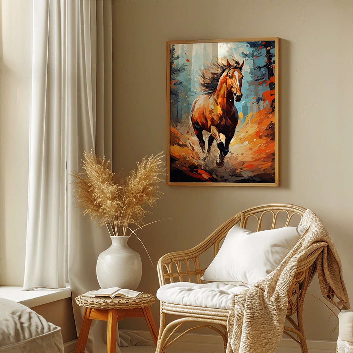 Chestnut Horse Galloping Through a Fiery Autumn Forest Poster - Image 2