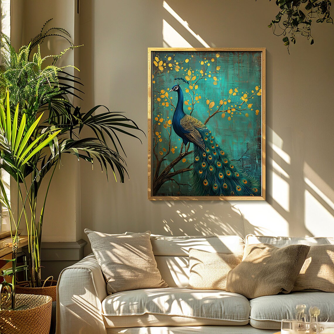 Blue Vintage Peacock Art Print, Art Deco Decor - Image 7