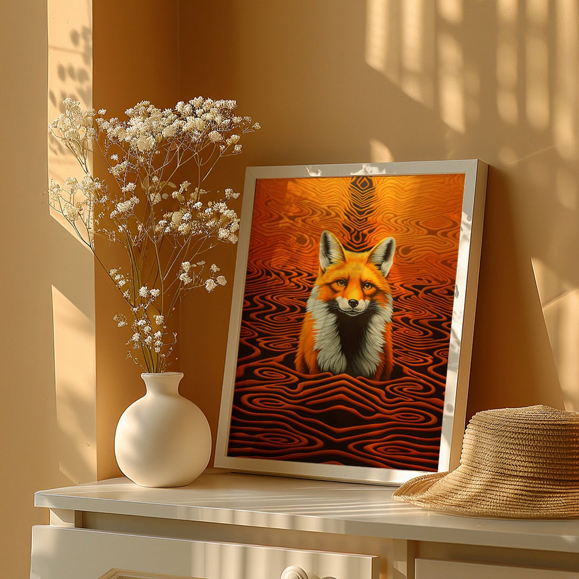 Red Fox Centered in a Mesmerizing Orange Optical Illusion Poster - Image 5