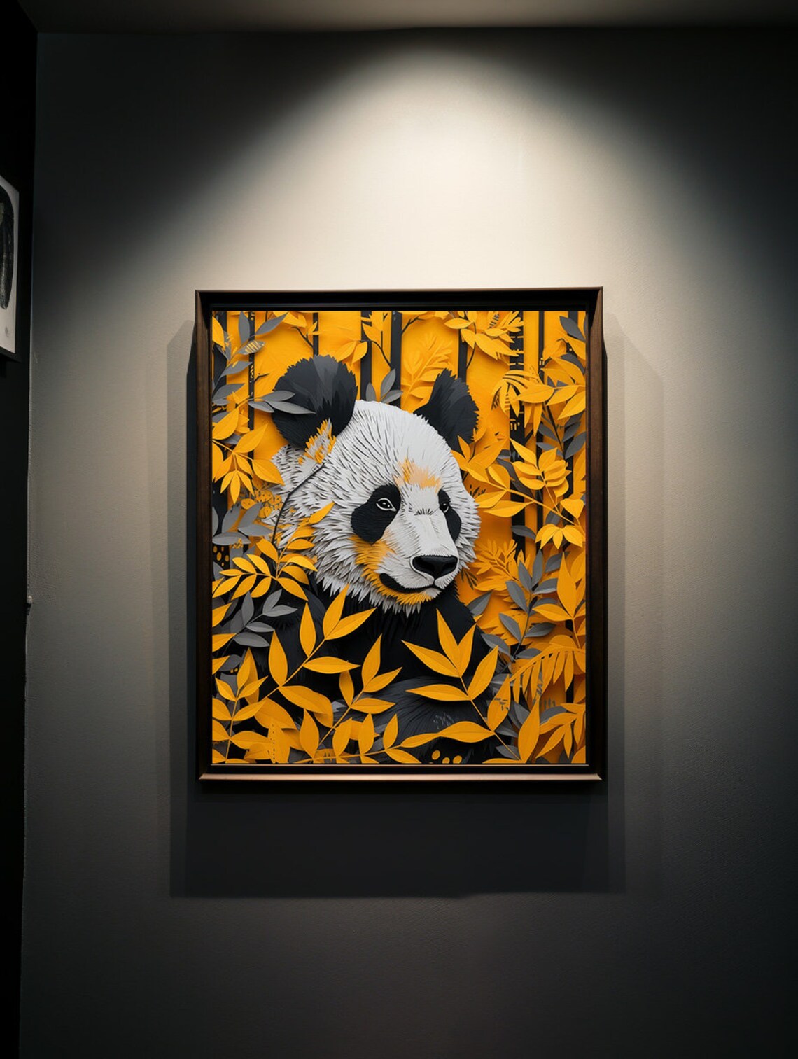 Paper Cut Panda Hiding Among Golden Yellow Autumn Foliage Poster - Image 6