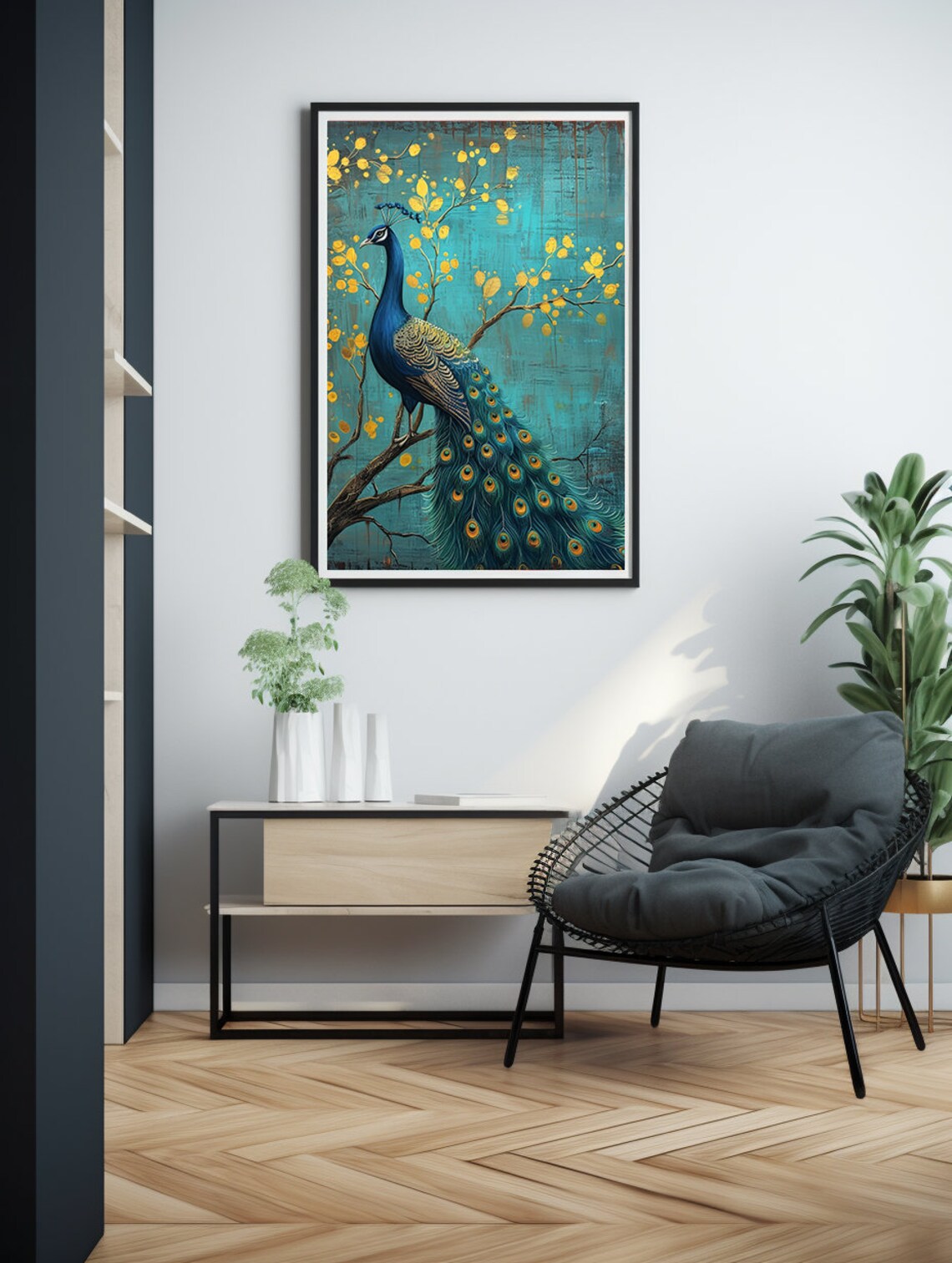 Blue Vintage Peacock Art Print, Art Deco Decor - Image 5