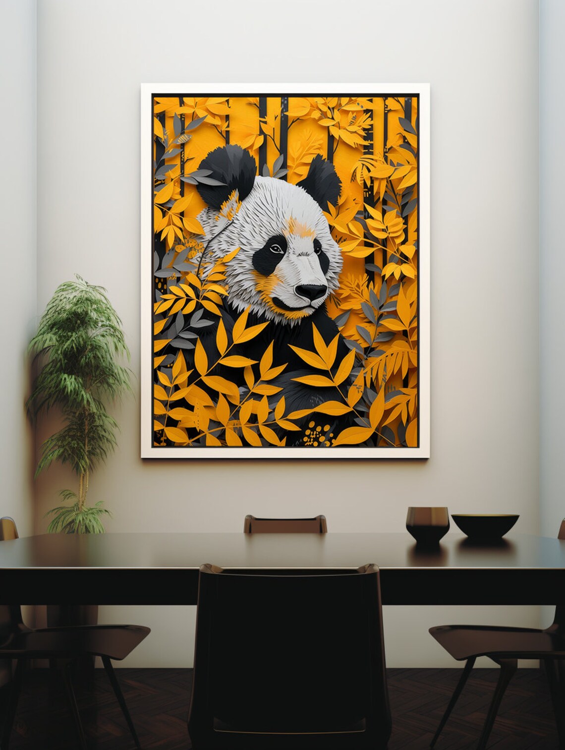 Paper Cut Panda Hiding Among Golden Yellow Autumn Foliage Poster - Image 3
